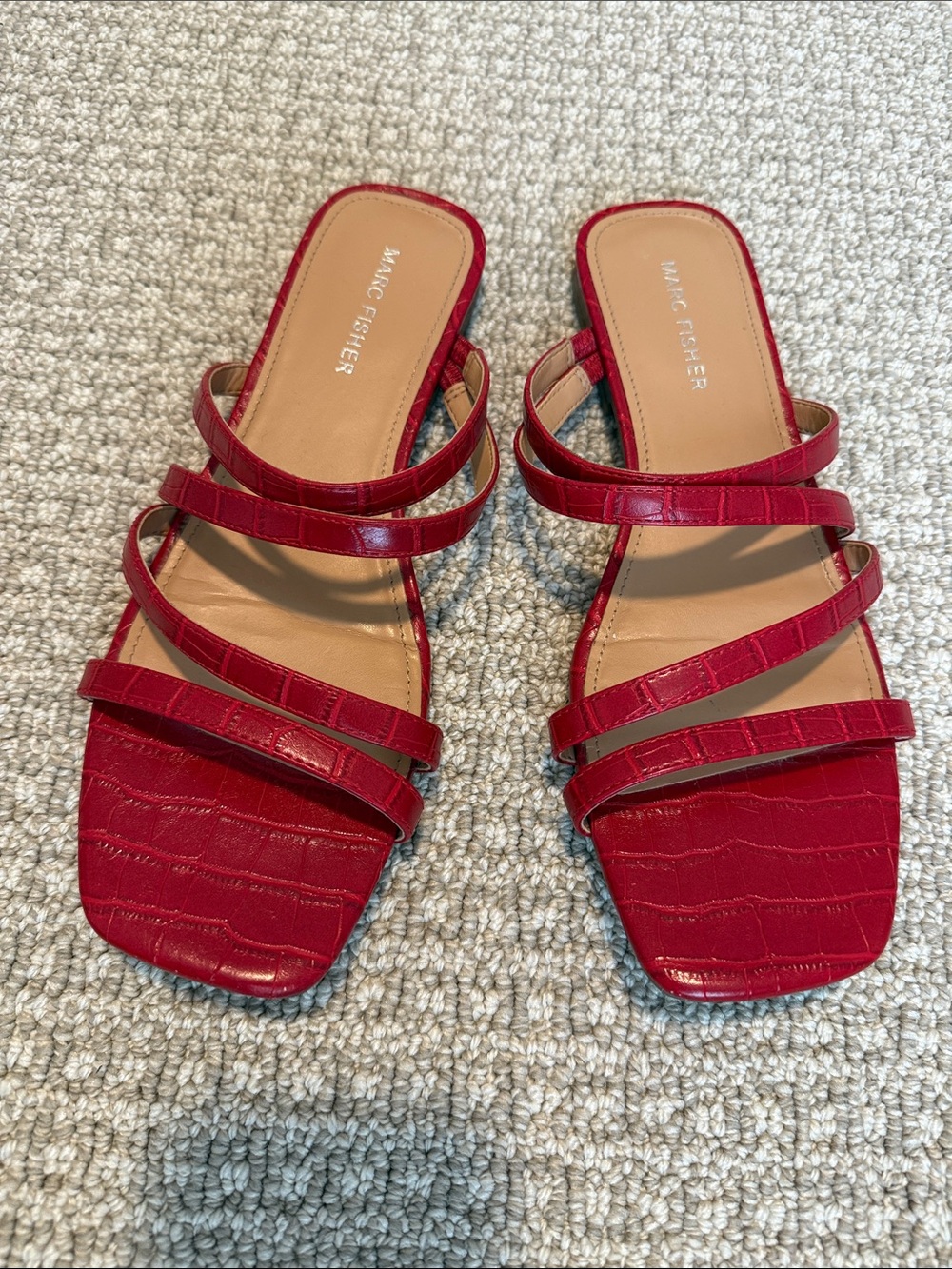 Marc Fisher Red Multi-Strap Croc-Embossed Slide Sandals
